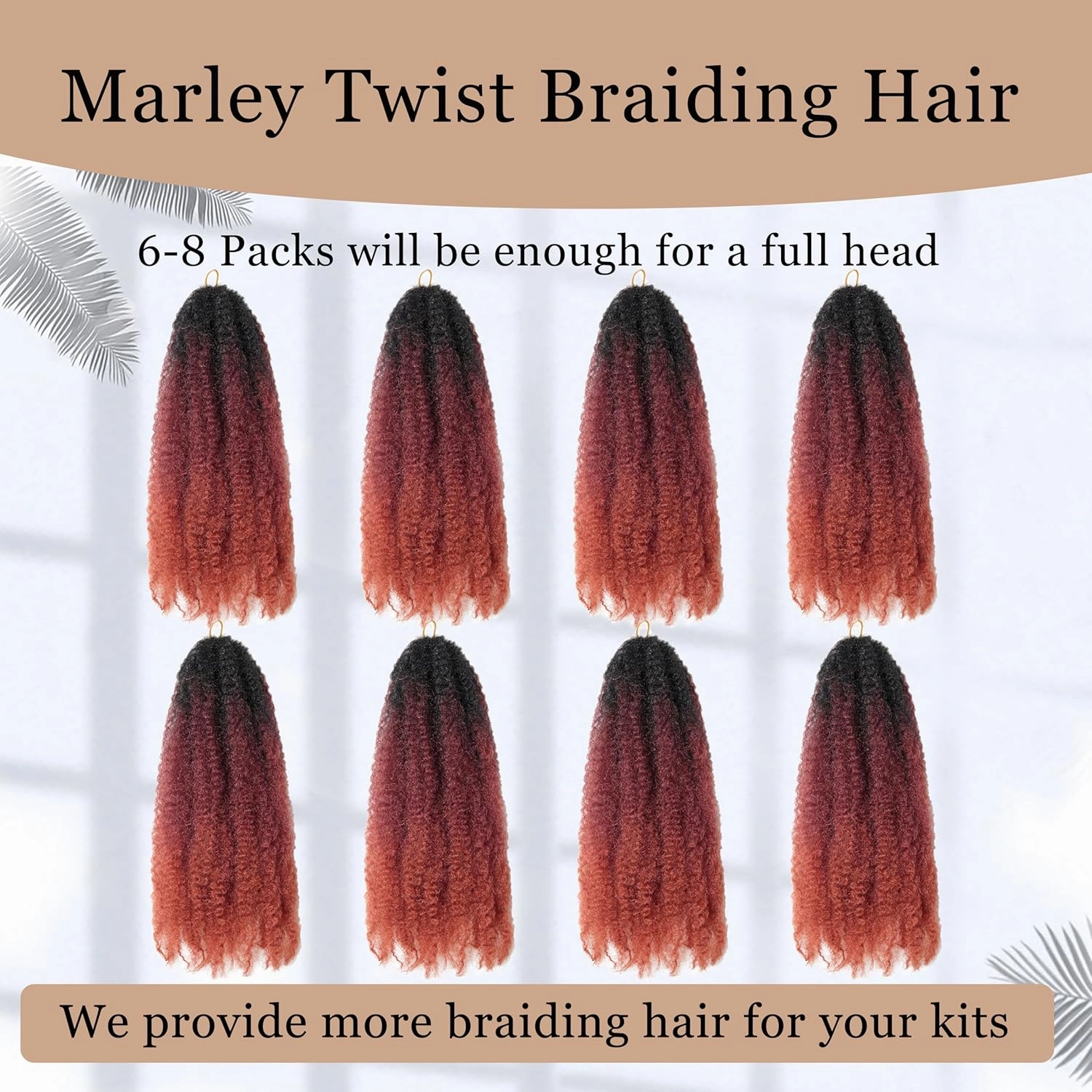 Marley Twist Braiding Hair 14 inch Afro Kinky Curly Crochet Braids 8 Packs Cuban Twist Crochet Braids Synthetic Low Maintenance Skin-Friendly Marley Hair Extensions(1B/530/350, Packs of 8)