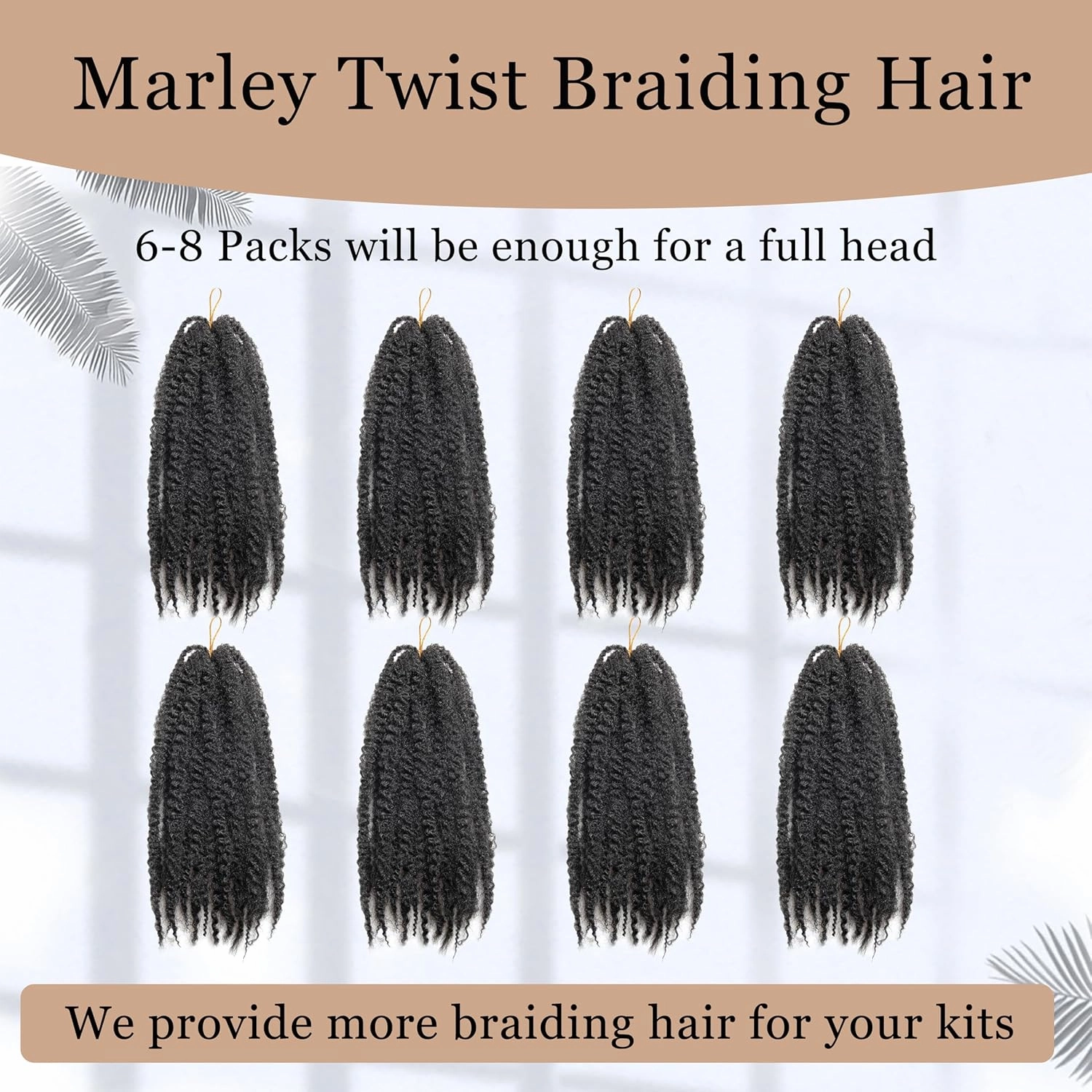 Marley Twist Braiding Hair 14 inch Afro Kinky Curly Crochet Braids 8 Packs Cuban Twist Crochet Braids Synthetic Low Maintenance Skin-Friendly Marley Hair Extensions(1B, Packs of 8)