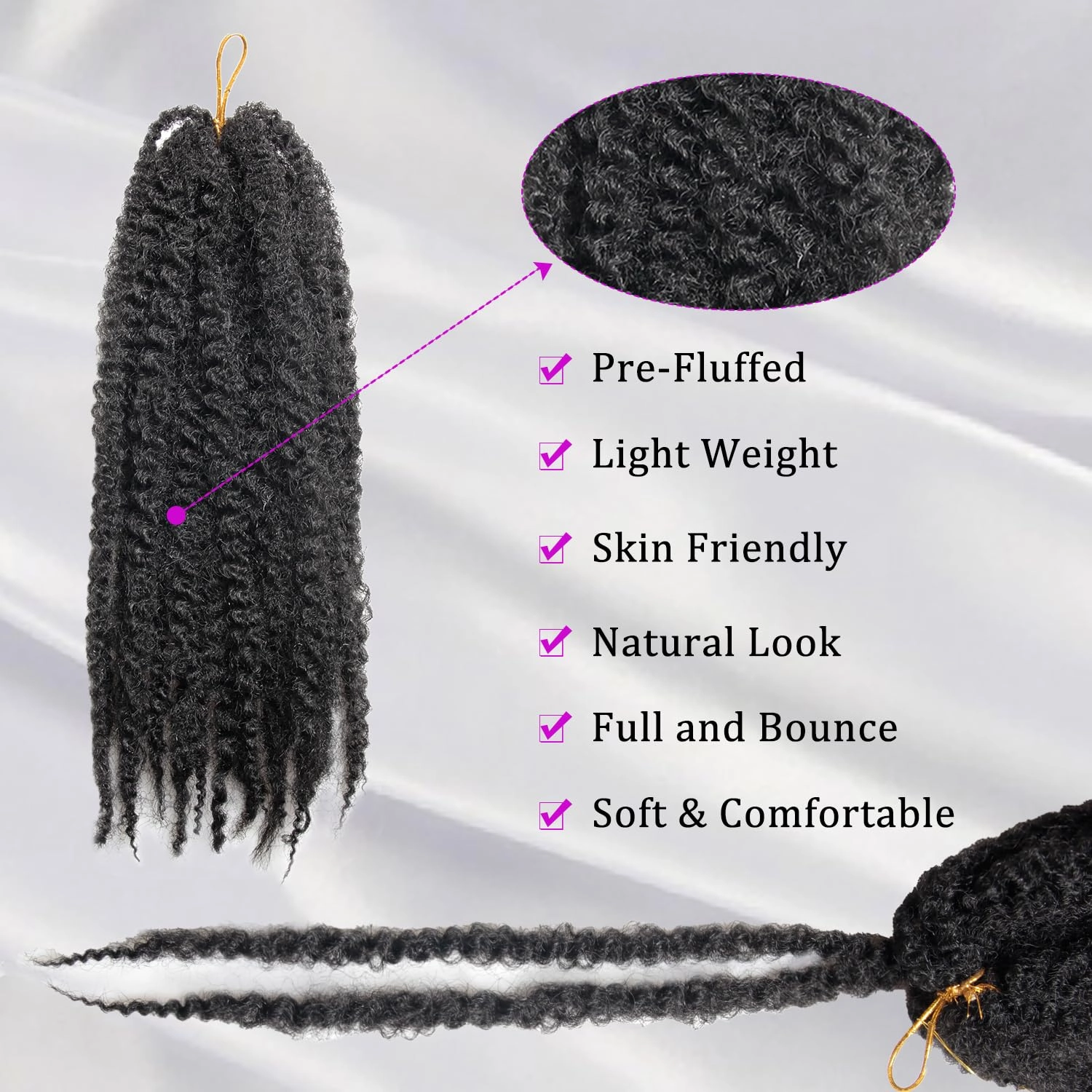Marley Twist Braiding Hair 14 inch Afro Kinky Curly Crochet Braids 8 Packs Cuban Twist Crochet Braids Synthetic Low Maintenance Skin-Friendly Marley Hair Extensions(1B, Packs of 8)