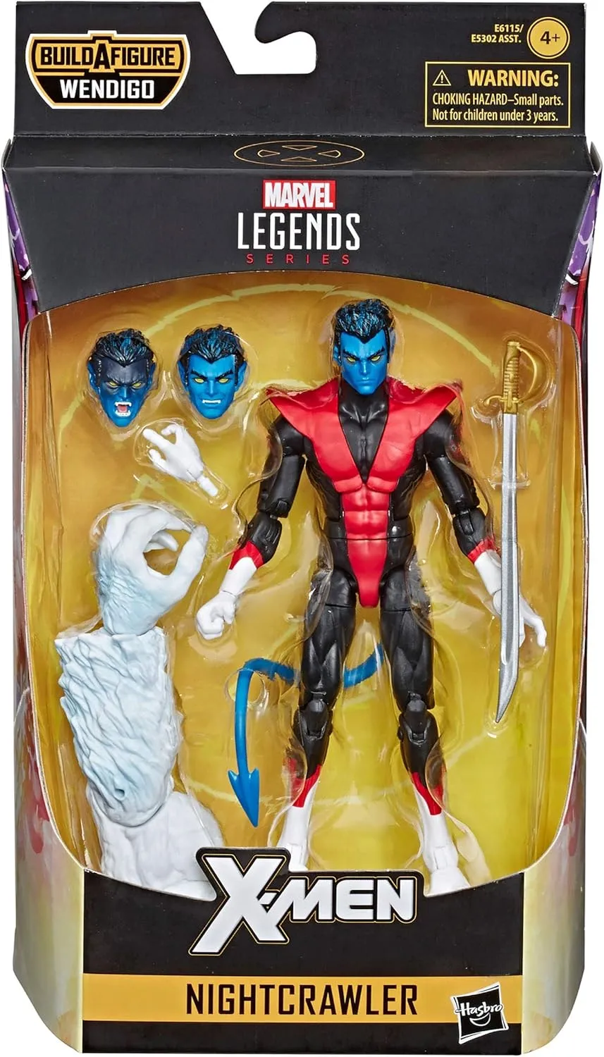 Marvel Classic Hasbro Legends Series 6" Collectible Action Figure Nightcrawler Toy (X-Men/X-Force Collection) – with Wendigo Build-A-Figure Part, Brown/A