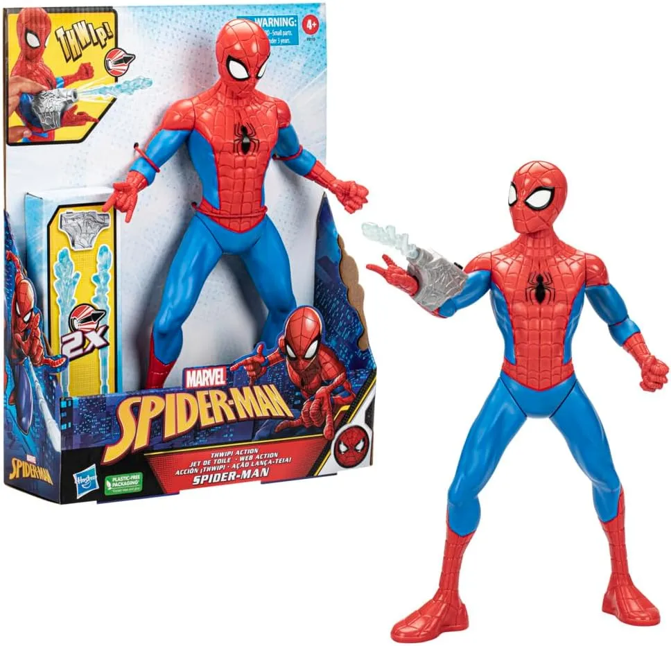 Marvel Spider-Man Spider-Man Thwip Action Figure, 13-Inch-Scale Action Figure, Super Hero Toys for Kids, Ages 5 and Up, Web Blaster Accessories Included
