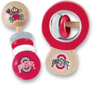 MasterPieces NCAA Ohio State Buckeyes, Natural Wood, Non-Toxic, BPA, Phthalates, & Formaldehyde Free, Baby Rattle, 2 Pack
