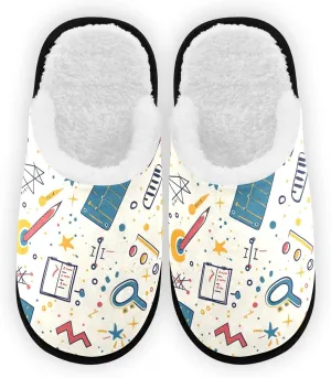 Math Stationeries Polka Dots Plush Slippers for Women Men Warm Comfortable Travel Spa Slipper Non-slip House Shoes