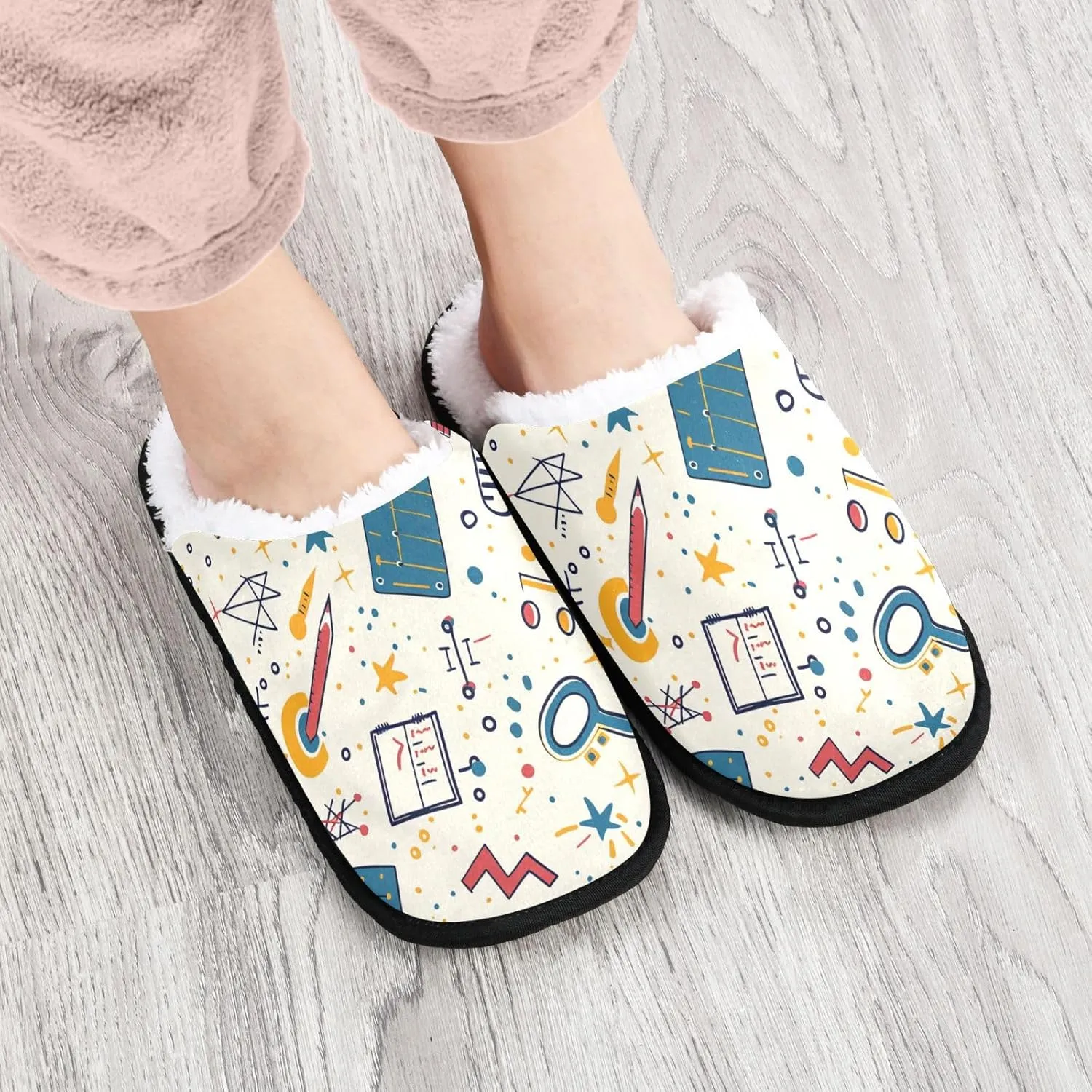 Math Stationeries Polka Dots Plush Slippers for Women Men Warm Comfortable Travel Spa Slipper Non-slip House Shoes