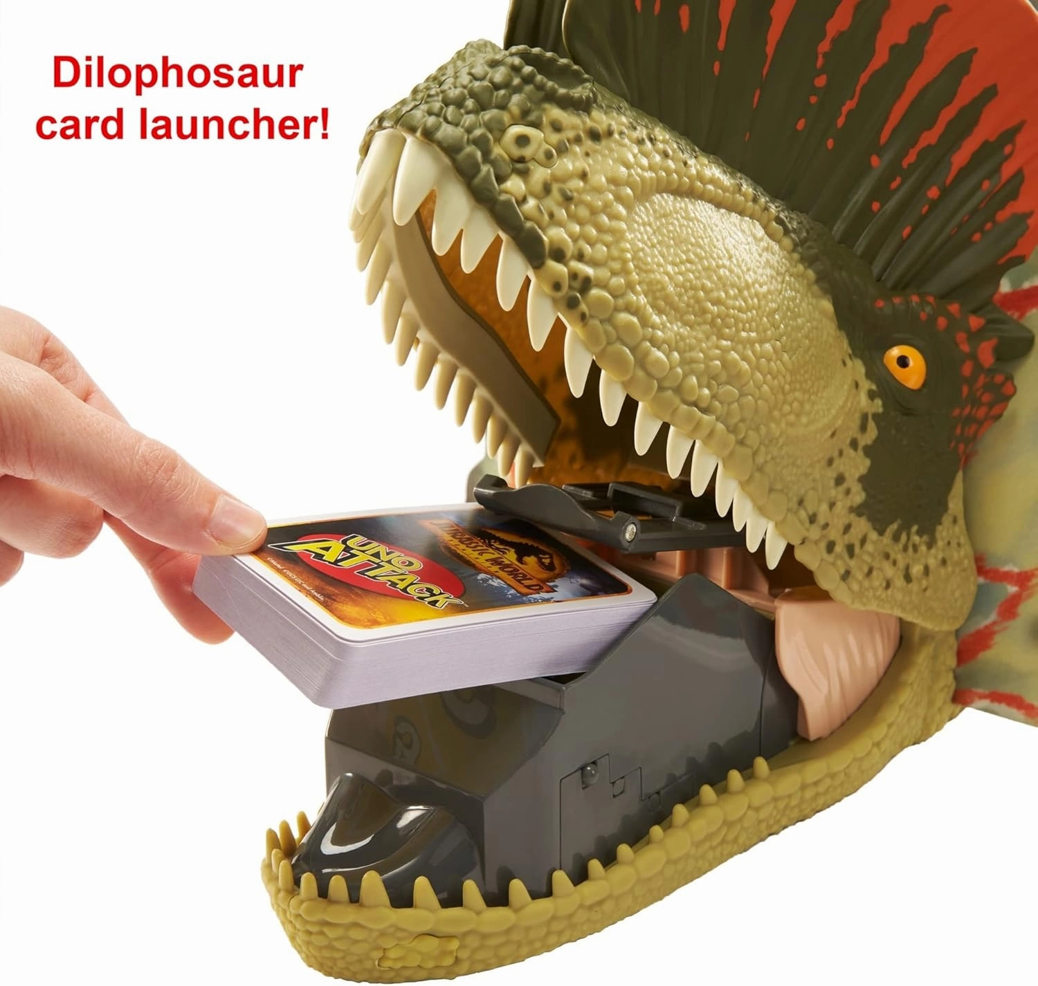 Mattel Games ​UNO Attack Jurassic World Dominion Card Game with Dinosaur Card Launcher for 2 to 10 Players Ages 7 Years & Older, Toy Gift and Collectible​ (Amazon Exclusive)