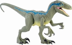 Mattel Jurassic World Super Colossal Dinosaur Action Figure, Large Velociraptor Blue Dino Toy with Eating Feature, 3.5-ft Long