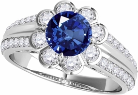 Mauli Jewels 1.25 Carat Halo Sapphire And Diamond Engagement Ring 4 prong 14k Solid White Gold