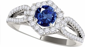 Mauli Jewels 1.27 Carat Halo Sapphire And Diamond Engagement Ring Crafted 4 Prong-Setting 14k Solid White Gold