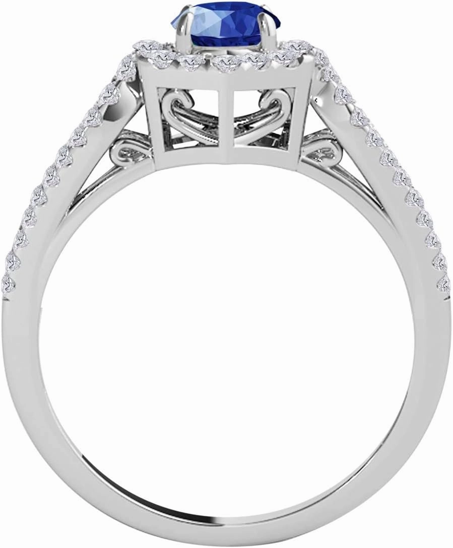 Mauli Jewels 1.27 Carat Halo Sapphire And Diamond Engagement Ring Crafted 4 Prong-Setting 14k Solid White Gold