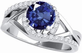 MauliJewels 1.15 Carat Created Sapphire And Diamond Engagement Ring Crafted Prong 10k Solid White Gold