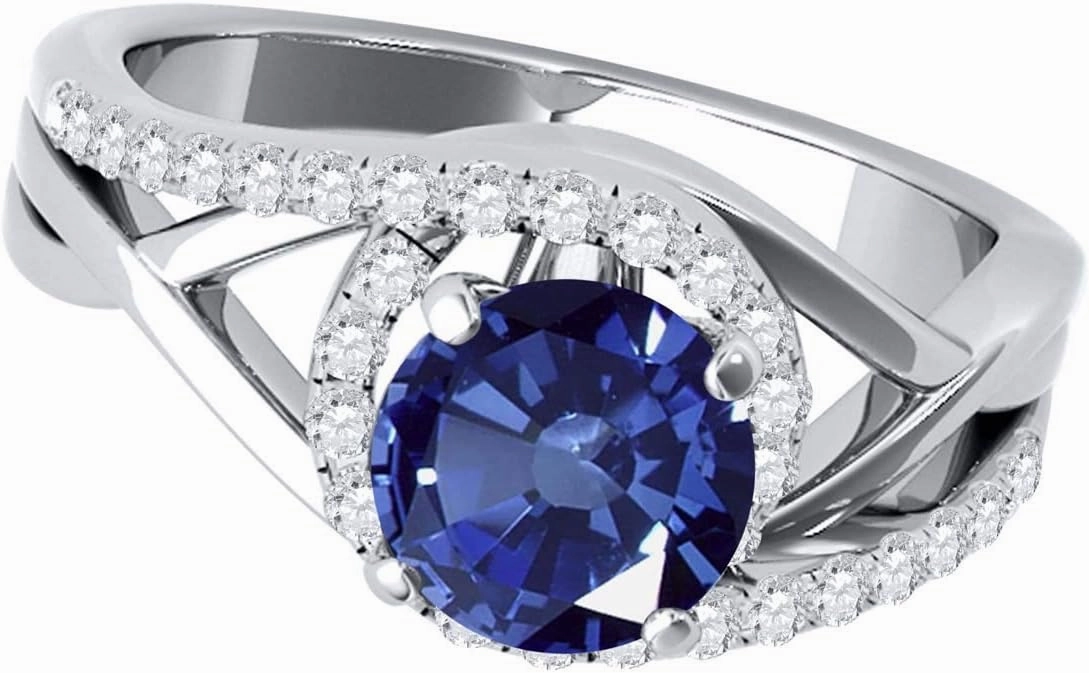 MauliJewels 1.15 Carat Created Sapphire And Diamond Engagement Ring Crafted Prong 10k Solid White Gold