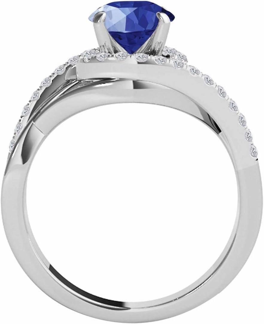 MauliJewels 1.15 Carat Created Sapphire And Diamond Engagement Ring Crafted Prong 10k Solid White Gold