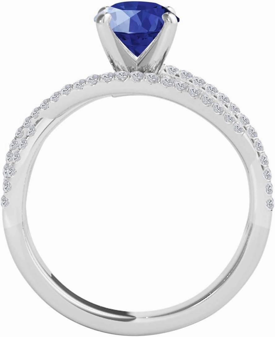 MauliJewels 1.18 Carat Halo Split Shank Sapphire And Diamond Engagement Ring Crafted 4-prong 14k Solid White Gold