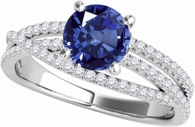 MauliJewels 1.18 Carat Halo Split Shank Sapphire And Diamond Engagement Ring Crafted 4-prong 14k Solid White Gold