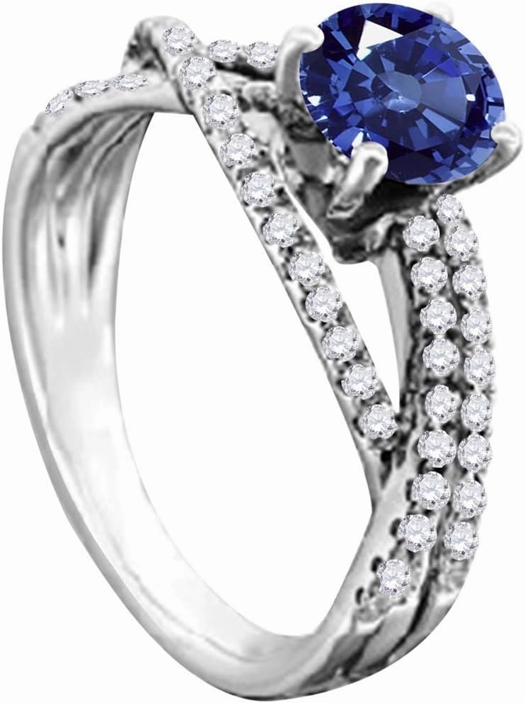 MauliJewels 1.18 Carat Halo Split Shank Sapphire And Diamond Engagement Ring Crafted 4-prong 14k Solid White Gold