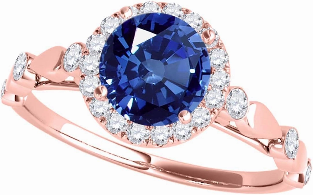 MauliJewels 1.20 Carat Halo Sapphire And Diamond Engagement Wedding Ring 4 Prong 14k Solid Rose, White & Yellow Gold Gemstone Wedding Jewelry Collectio