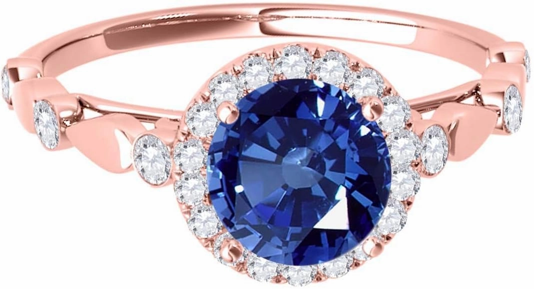 MauliJewels 1.20 Carat Halo Sapphire And Diamond Engagement Wedding Ring 4 Prong 14k Solid Rose, White & Yellow Gold Gemstone Wedding Jewelry Collectio