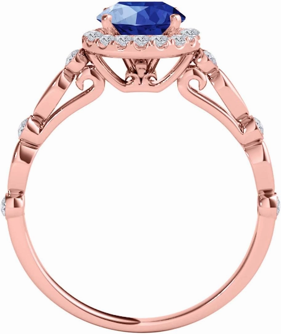 MauliJewels 1.20 Carat Halo Sapphire And Diamond Engagement Wedding Ring 4 Prong 14k Solid Rose, White & Yellow Gold Gemstone Wedding Jewelry Collectio