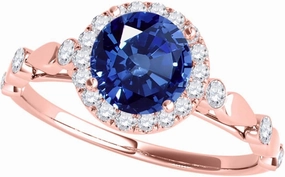 MauliJewels 1.20 Carat Halo Sapphire And Diamond Engagement Wedding Ring 4 Prong 14k Solid Rose, White & Yellow Gold Gemstone Wedding Jewelry Collectio