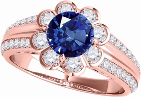MauliJewels 1.25 Carat Halo Sapphire And Diamond Engagement Ring 4 prong 14k Solid Rose Gold