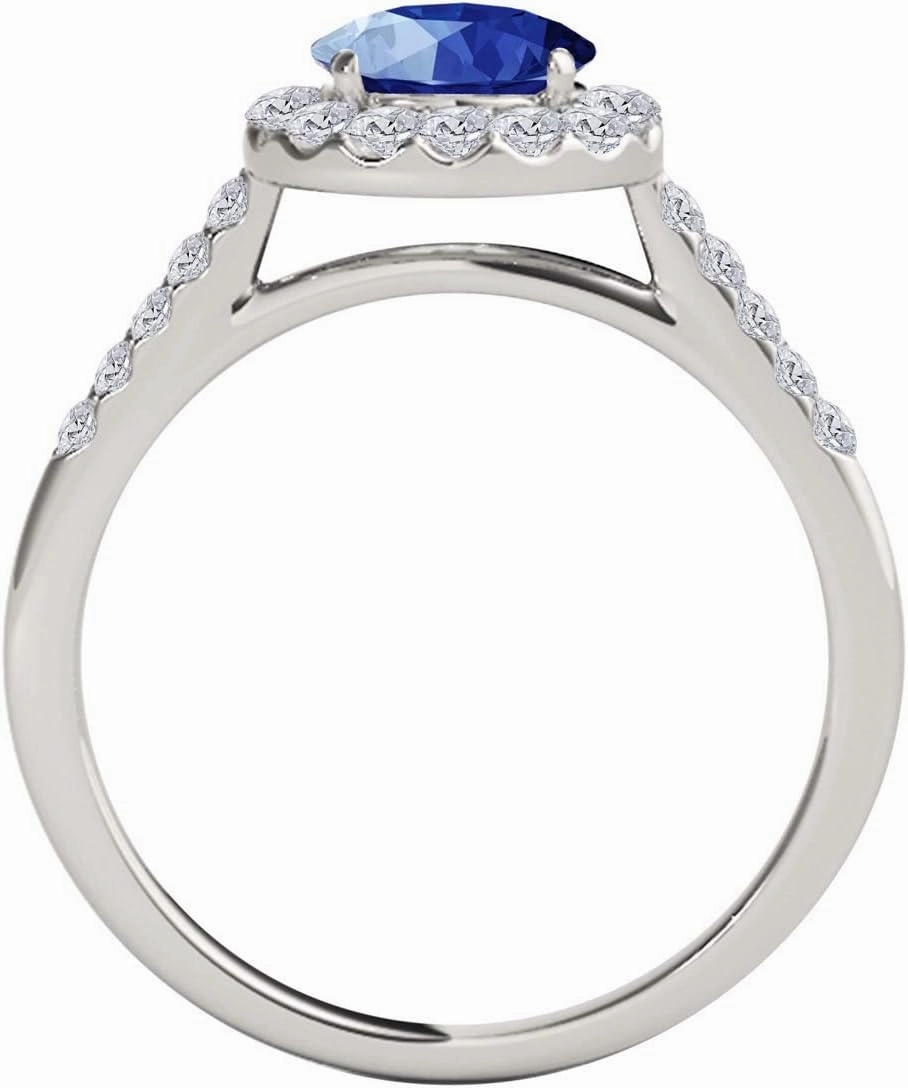 MauliJewels 1.40 Carat Halo Diamond with Blue Sapphaire Bridal Ring Set for Women Crafted in Solid 14K Gold with Shared Prong