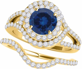 MauliJewels 1.91 Carat Halo Split Shank Interwined Design Sapphire prong 14k Yellow Gold