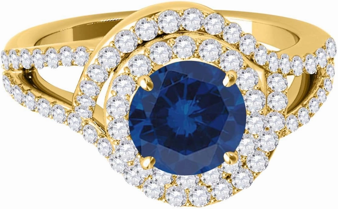 MauliJewels 1.91 Carat Halo Split Shank Interwined Design Sapphire prong 14k Yellow Gold