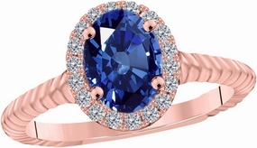 MauliJewels Rings for Women 0.97 Carat Diamond And Oval Shape Sapphire Ring 4-prong 10K Rose Gold