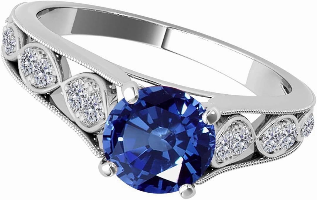 MauliJewels Rings for Women 1.06 Carat Diamond And Tanzanite Ring Prong-Setting 10k White Gold