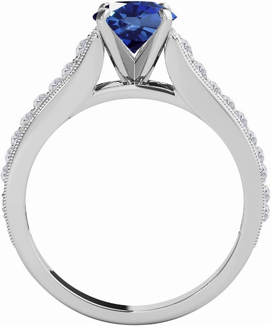 MauliJewels Rings for Women 1.06 Carat Diamond And Tanzanite Ring Prong-Setting 10k White Gold