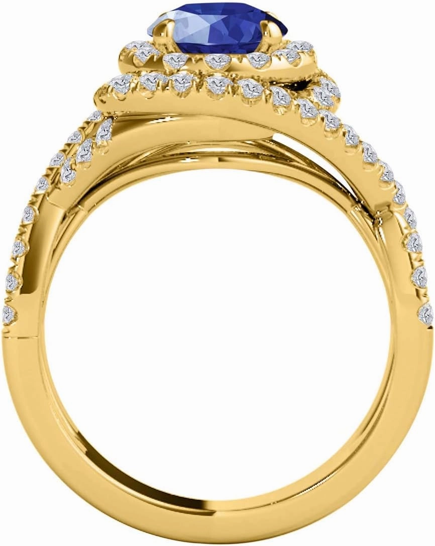 MauliJewels Rings for Women 1.15 Carat Splint Shank Interwined Design Diamond And Sapphire Ring shared-prong 14k Yellow Gold