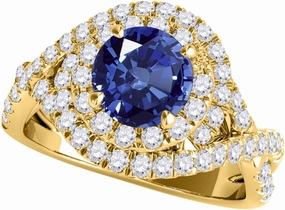 MauliJewels Rings for Women 1.15 Carat Splint Shank Interwined Design Diamond And Sapphire Ring shared-prong 14k Yellow Gold