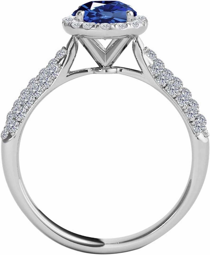 MauliJewels Rings for Women 1.20 Carat Diamond and Oval Shaped Sapphire Ring pave 10K White Gold