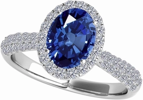MauliJewels Rings for Women 1.20 Carat Diamond and Oval Shaped Sapphire Ring pave 10K White Gold