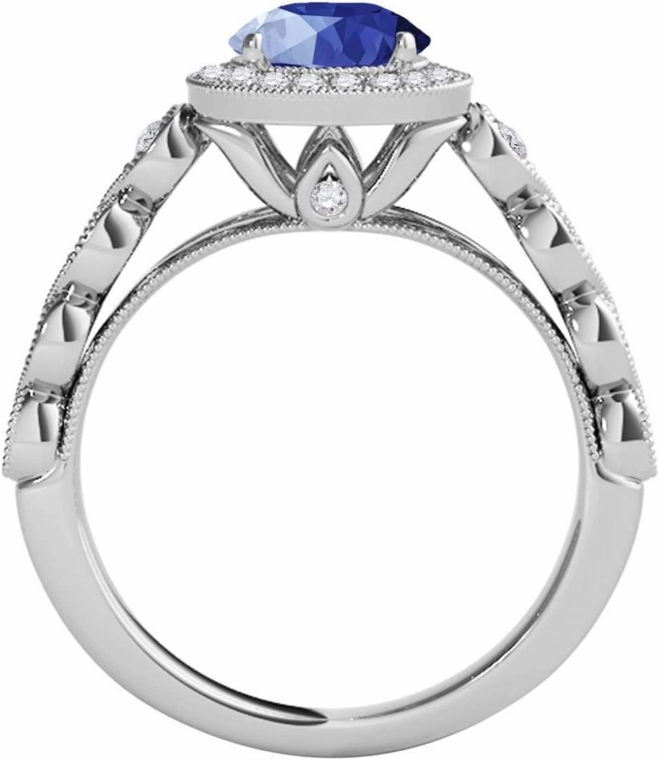 MauliJewels Rings for Women 1.27 Carat Diamond And Sapphire Ring prong 14k White Gold