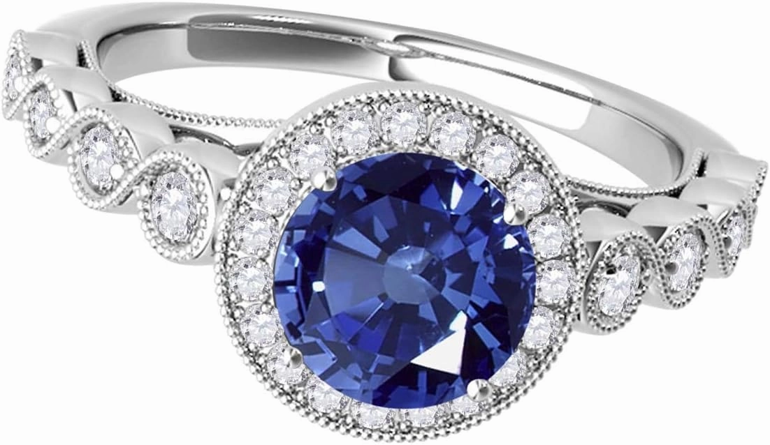 MauliJewels Rings for Women 1.27 Carat Diamond And Sapphire Ring prong 14k White Gold