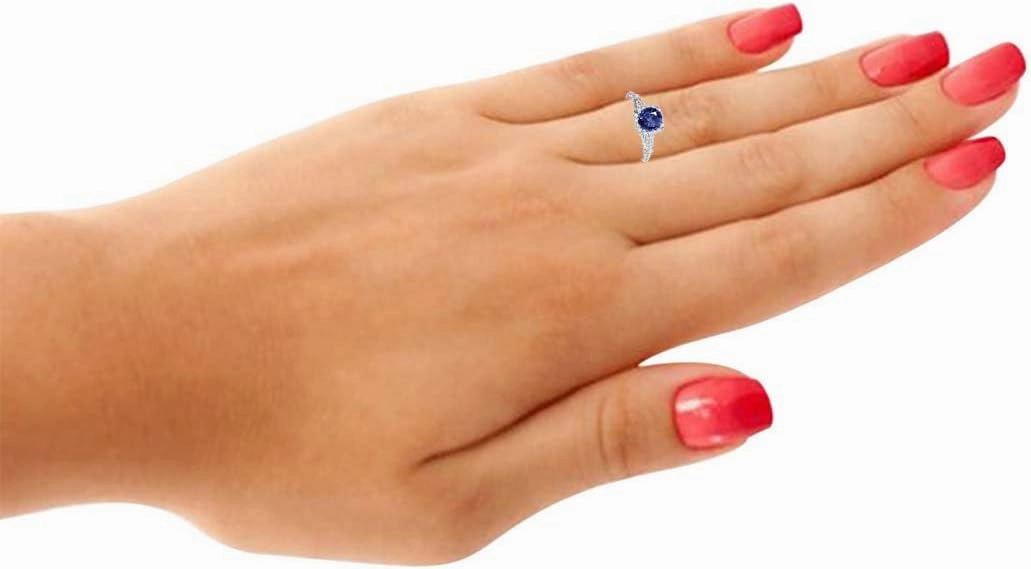 MauliJewels Rings for Women 1.27 Carat Diamond And Sapphire Ring prong 14k White Gold