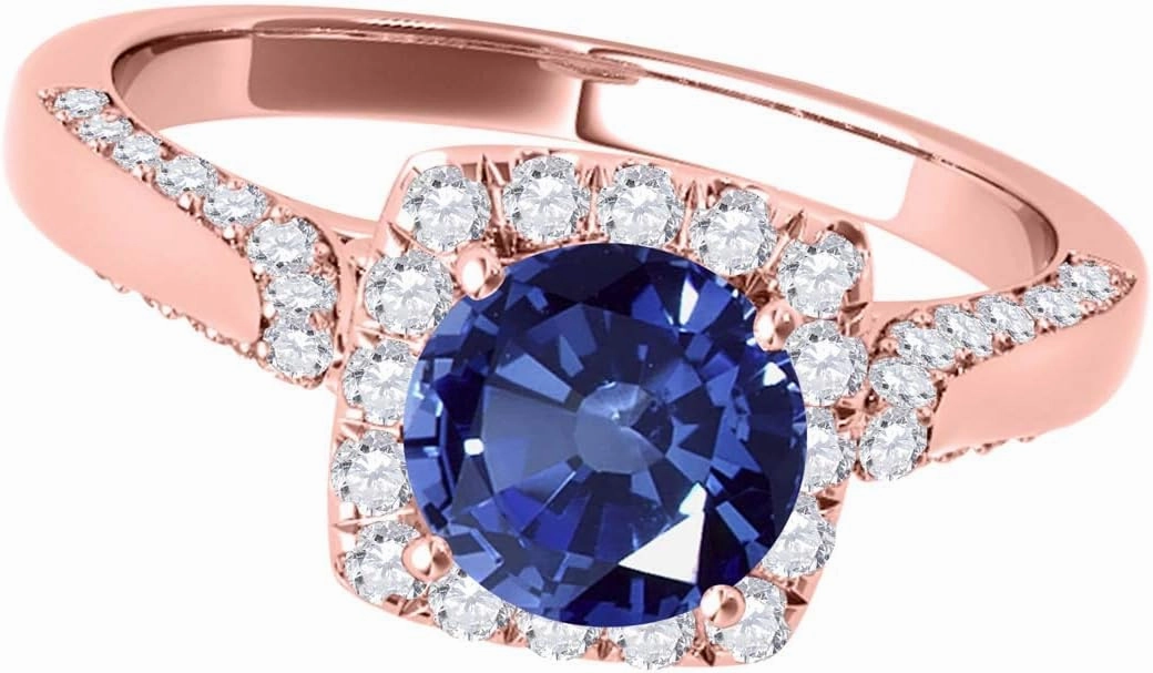 MauliJewels Rings for Women 1.32 Carat Diamond And Sapphire Ring prong 14k Rose Gold