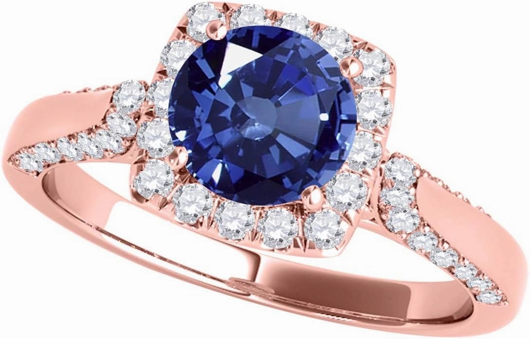 MauliJewels Rings for Women 1.32 Carat Diamond And Sapphire Ring prong 14k Rose Gold