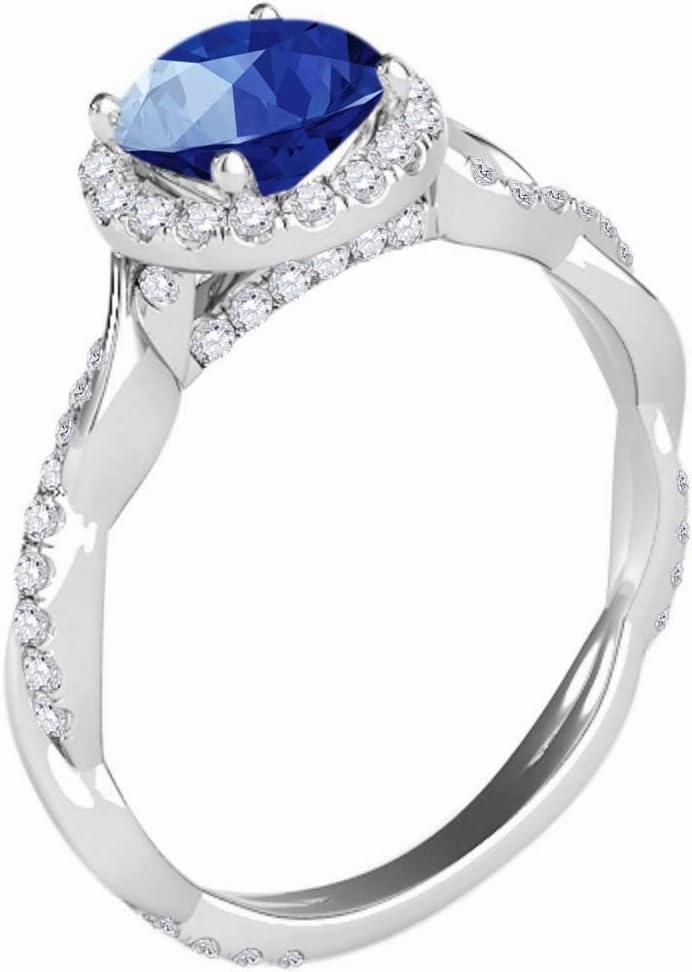 MauliJewels Rings for Women 1.32 Carat Interwine Shank Diamond And Sapphire Ring prong 14k White Gold