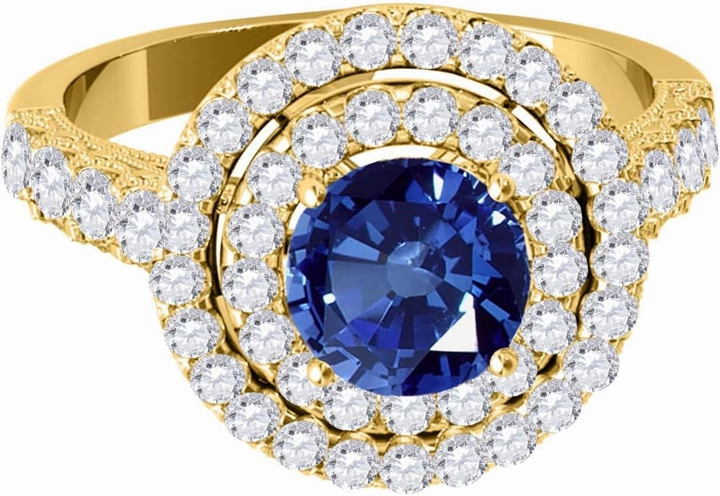 MauliJewels Rings for Women 1.9 Carat Diamond And Sapphire Ring prong 14k Yellow Gold