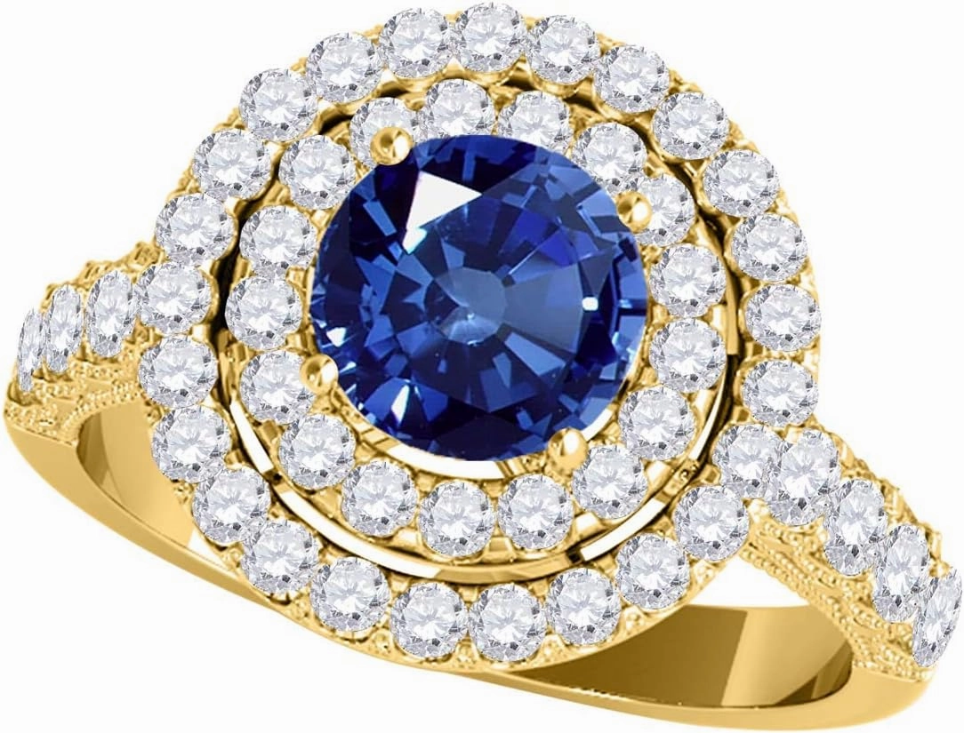 MauliJewels Rings for Women 1.9 Carat Diamond And Sapphire Ring prong 14k Yellow Gold