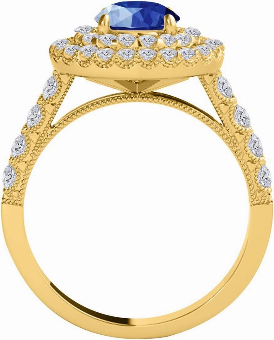 MauliJewels Rings for Women 1.9 Carat Diamond And Sapphire Ring prong 14k Yellow Gold