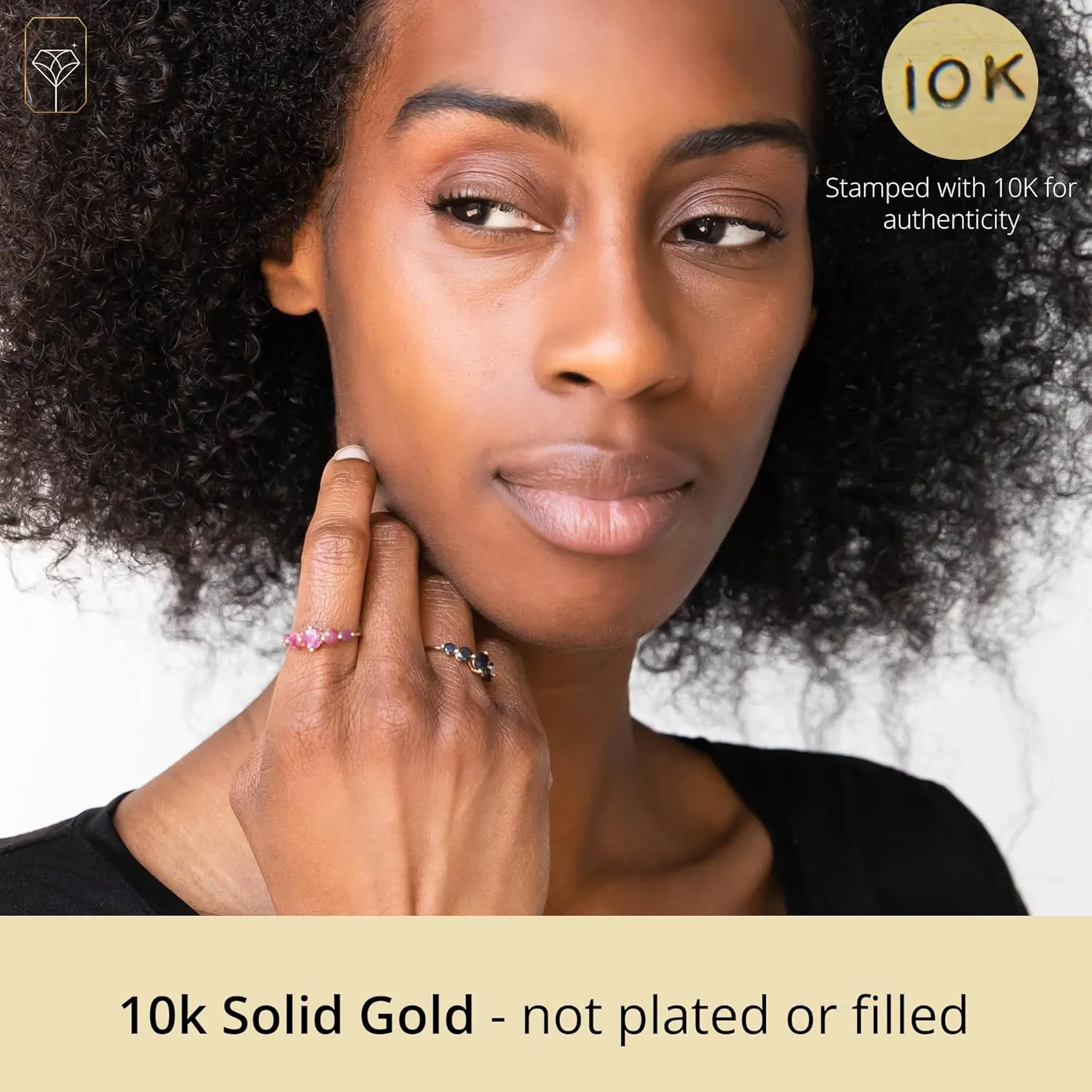 MAX   STONE 10k Gold Journey Ring for Women | Gemstone Ring | Dainty Birthstone Ring for Women | Yellow Gold Statement Ring with Sapphire Gemstones