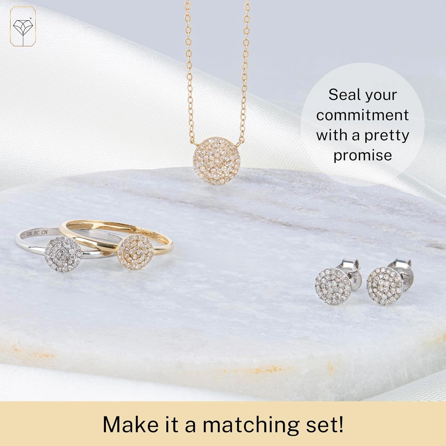MAX   STONE Solid 10k Gold Pave Diamond Ring for Women | Round Shaped White & Yellow Gold Diamond Ring for Women | Real Diamond Promise Ring for Her Gold | Diamond Gold Ring Sizes 6-8