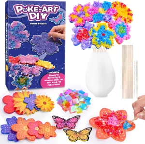 MDINGTD Toys for 4 5 6 7 8  Year Old Girls, Poke-in Art Flower Bouquet with 8 Flowers & 2 Butterflies Arts and Crafts for Girls Ages 4-12 DIY Creative Activity Birthday Gifts Crafts Kits