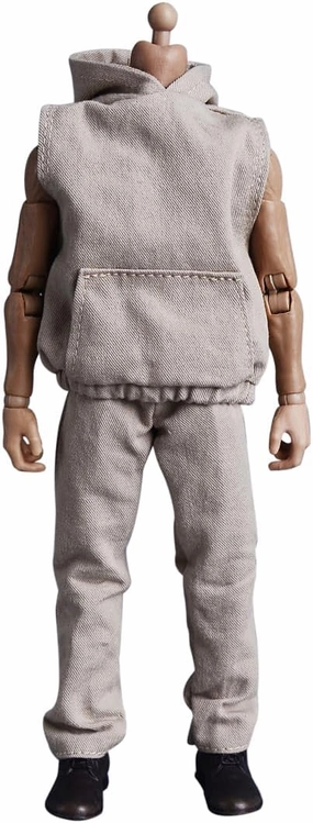 Meetoget 1/12 Scale Male Doll Daily Sports Sleeveless Hoodie Set Clothes for 6 inch Action Figure PM008US,White