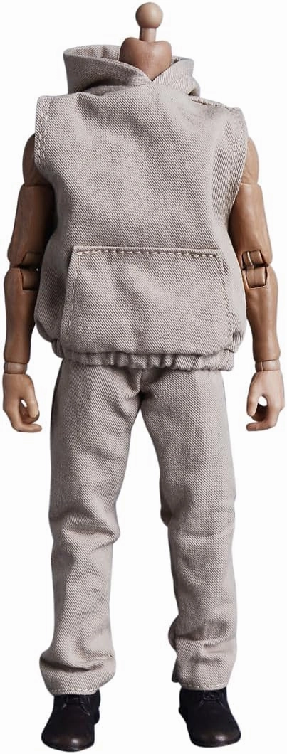 Meetoget 1/12 Scale Male Doll Daily Sports Sleeveless Hoodie Set Clothes for 6 inch Action Figure PM008US,White