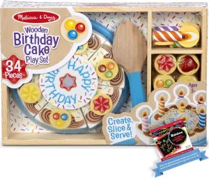 Melissa & Doug﻿ Birthday Party: 34-Piece Wooden Play Set Bundle with 1 Theme Compatible M&D Scratch Art Mini-Pad (00511)