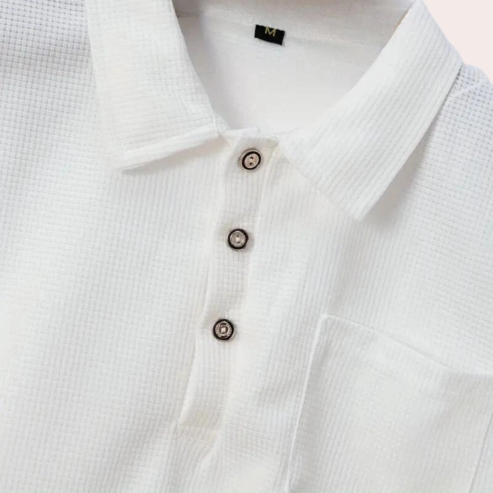 Men's Designer White Polo - Lightweight Breathable Short Sleeve